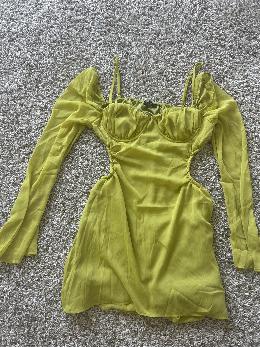 Cutout Long Sleeve Mini Dress in Chartreuse